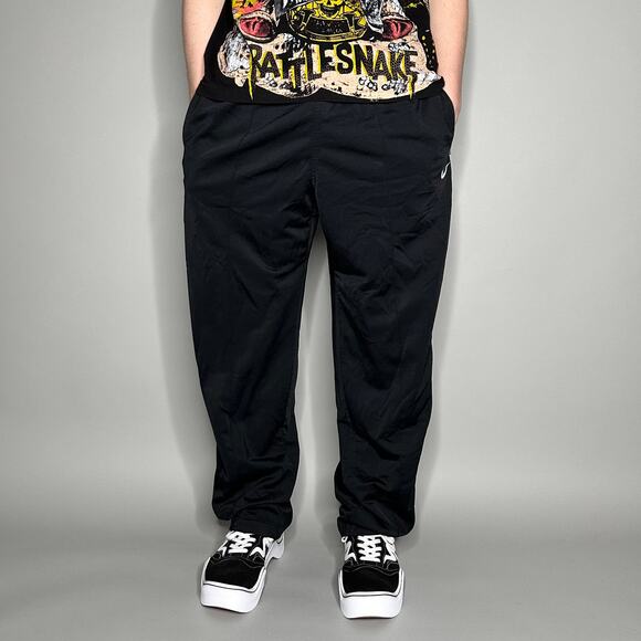 Vintage Y2K Nike Sweatpants Mens 2XL Relaxed Jet Black Polyester White Swoosh - Picture 2 of 4